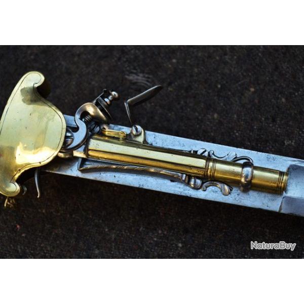 DAGUE DE VENERIE CHASSE COMBINE PISTOLET SILEX - France XVIII� Collection France Tr�s bon Ancienne M