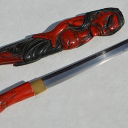 TANTO JAPON XIX&egrave; &agrave; FIGUE DE NIO EN BOIS LAQUE Collection Tr&egrave;s bon Japon XIX eme Civil
