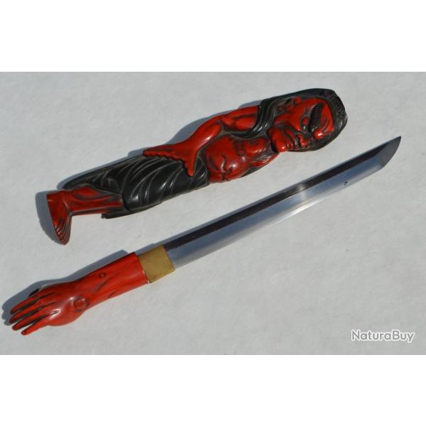 TANTO JAPON XIX� � FIGUE DE NIO EN BOIS LAQUE Collection Tr�s bon Japon XIX eme Civil