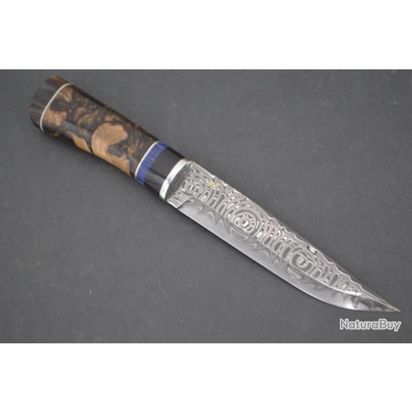 COUTEAU D'ART CUSTOM FRANCK HERPIN LAME DAMAS de POUL STRANDE - France Actuel Collection Neuf