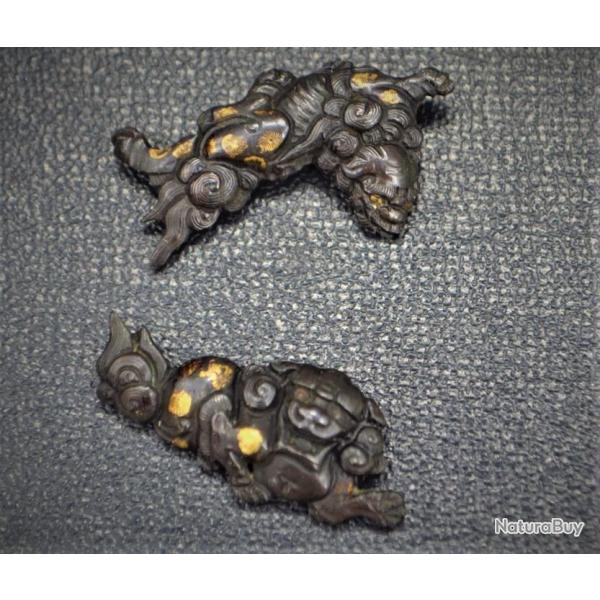 Paire MENUKI TANTO WAKIZASHI KATANA JAPON SHISHI SHAKUDO EPOQUE EDO XIX Collection Trs bon  Japon 