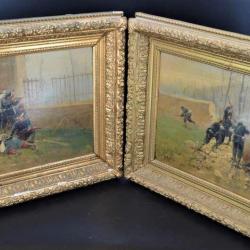 A.BALQUET PAIRE DE TABLEAUX PEINTURES HUILE SUR BOIS SCENES MILITAIRES 1914 1915 - FRANCE XX&egrave; Collec