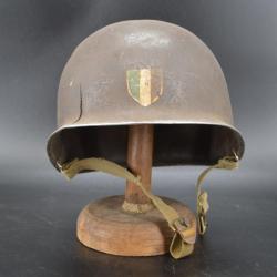 CASQUE US M1 A1 TROUPES FRANCAISES RESISTANTE VOSGES HIVER 1944 INSIGNE SECTION CIRCULATION - USA / 