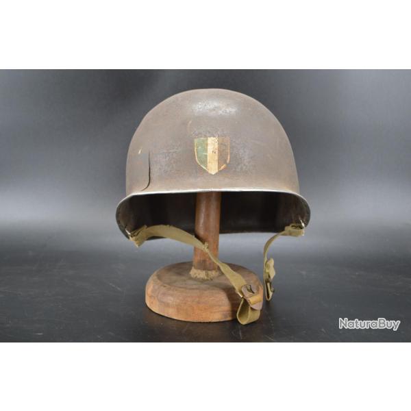 CASQUE US M1 A1 TROUPES FRANCAISES RESISTANTE VOSGES HIVER 1944 INSIGNE SECTION CIRCULATION - USA / 