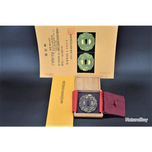 KATANA TSUBA DRAGON NTBHK CERTIFICAT - JAPON 18� Collection Tr�s bon Japon XVIII�