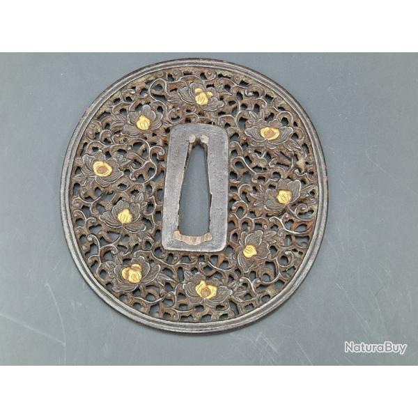 TSUBA KATANA WAKIZASHI NAGA MARU GATA NANBAN en FER JAPON 18� Collection Tr�s bon  Japon XVII�