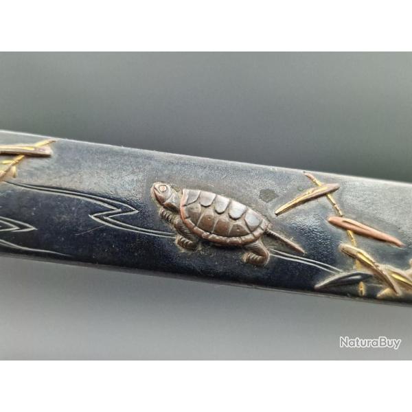 KOZUKA SABRE JAPONAIS TANTO WAKIZASHI KATANA TORTUE BAMBOU SIGNE - JAPON PERIODE EDO XIX� Collection