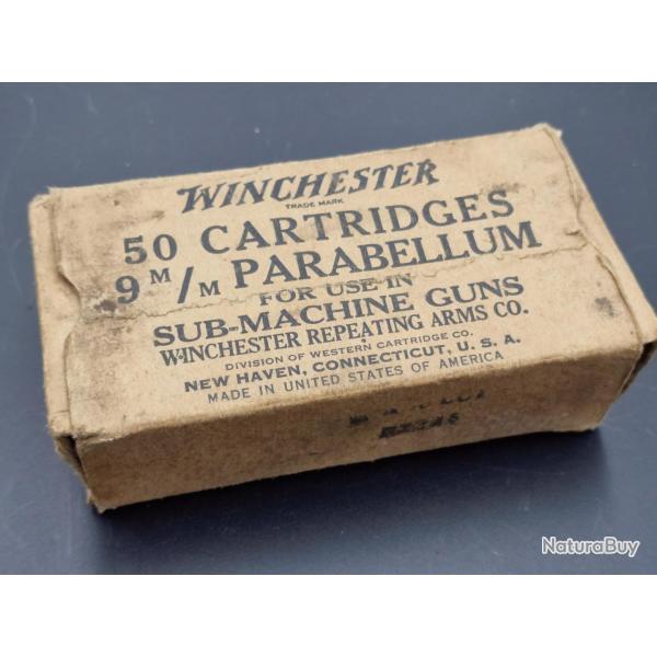 BOITE CARTON WW2 WINCHESTER 9MM PARABELLUM PARACHUTAGE UD M42 GREASEGUN 9MM FRANCE 1944 Collection 2