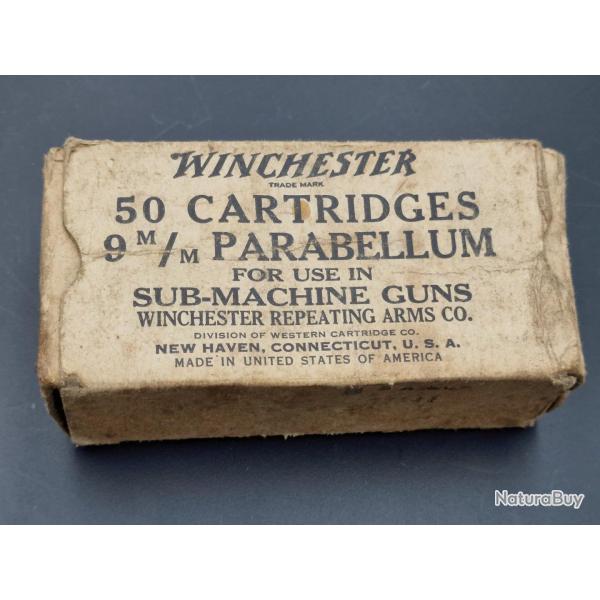 BOITE CARTON WW2 WINCHESTER 9MM PARABELLUM PARACHUTAGE UD M42 GREASEGUN 9MM FRANCE 1944 Collection 2
