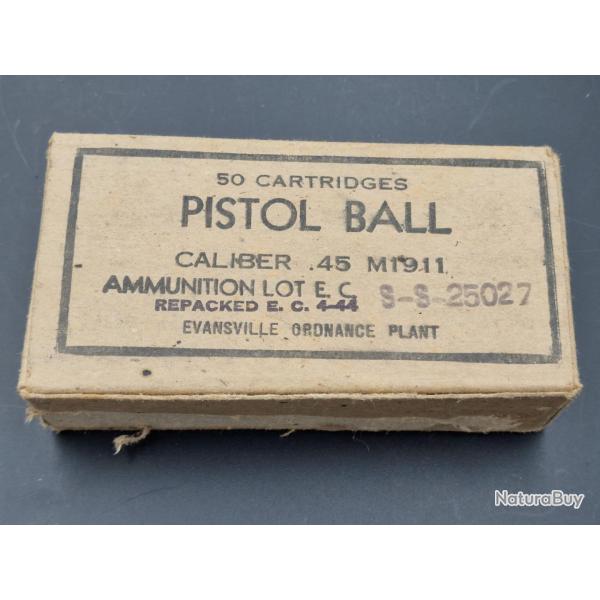 WW2 BOITE VIDE MUNITION CARTON PARACHUTAGE FRANCE JUIN 1944 PISTOL BALL CALIBER 45 ACP COLT 1911 EVA