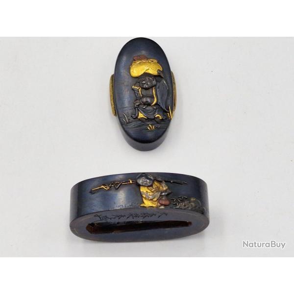 FUCHI KASHIRA SABRE JAPONAIS KATANA TANTO WAKIZASHI EN SHAKUDO - JAPON EDO Collection Japon XIX eme
