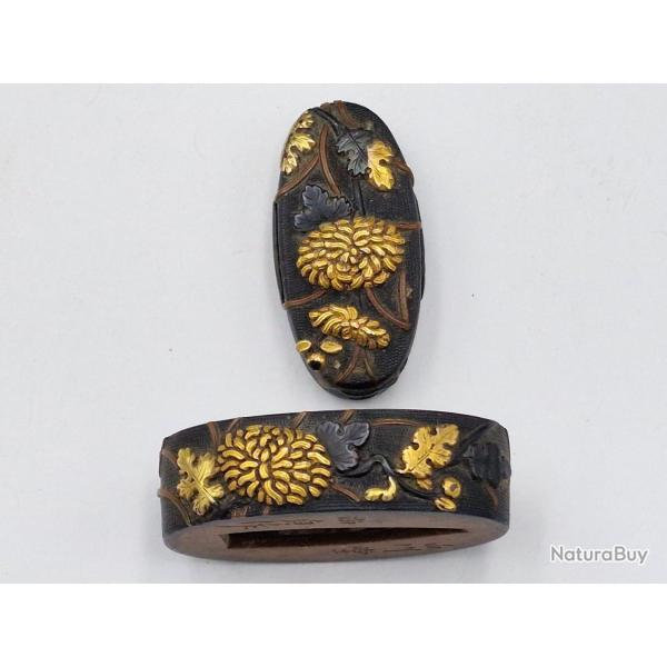 FUCHI KASHIRA SABRE JAPONAIS KATANA TANTO WAKIZASHI EN SHAKUDO - JAPON EDO Collection Japon XIX eme