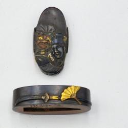 FUCHI KASHIRA SABRE JAPONAIS KATANA TANTO WAKIZASHI EN SHIBUICHI - JAPON EDO Collection Japon XIX em