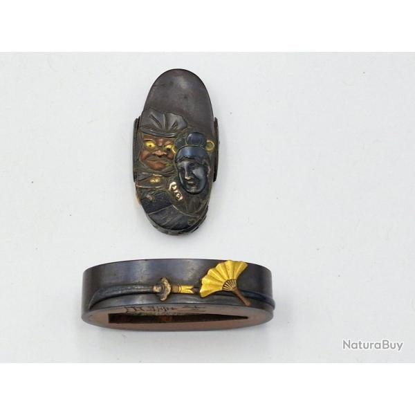 FUCHI KASHIRA SABRE JAPONAIS KATANA TANTO WAKIZASHI EN SHIBUICHI - JAPON EDO Collection Japon XIX em