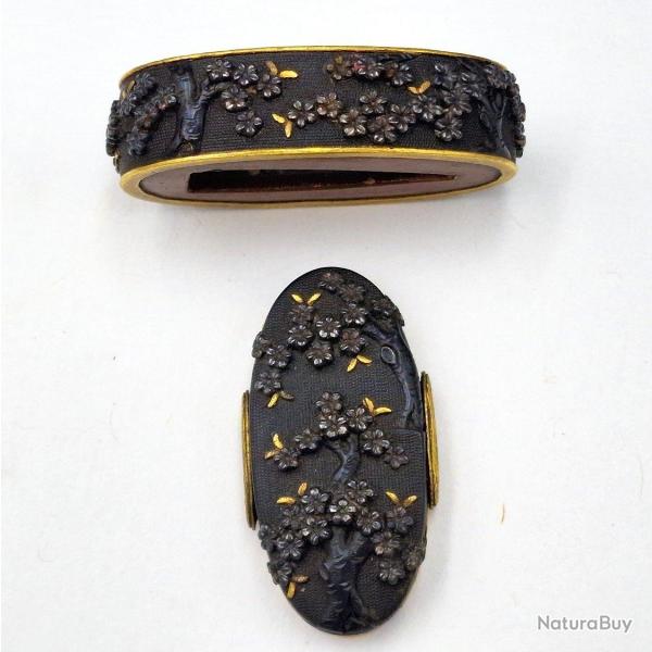 FUCHI KASHIRA SABRE JAPONAIS KATANA TANTO WAKIZASHI EN SHAKUDO - JAPON EDO Collection Japon XIX eme