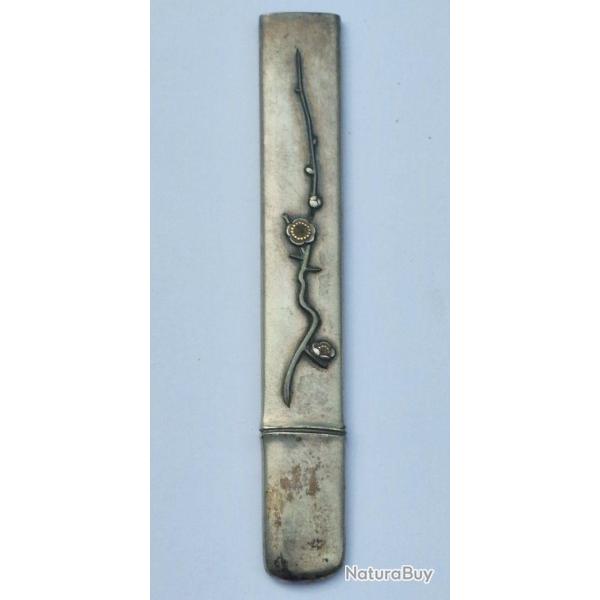 KOZUKA EN ARGENT BRANCHE FLEURS CERISIER MANCHE COUTEAU SABRE JAPONAIS TANTO WAKIZASHI KATANA JAPON 