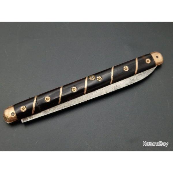 COUTEAU PLIANT XVIII� OR ET ECAILLE 2 PIECES LAME ACIER ET POICON - FRANCE LANGRES ou DIJON XVIII� C