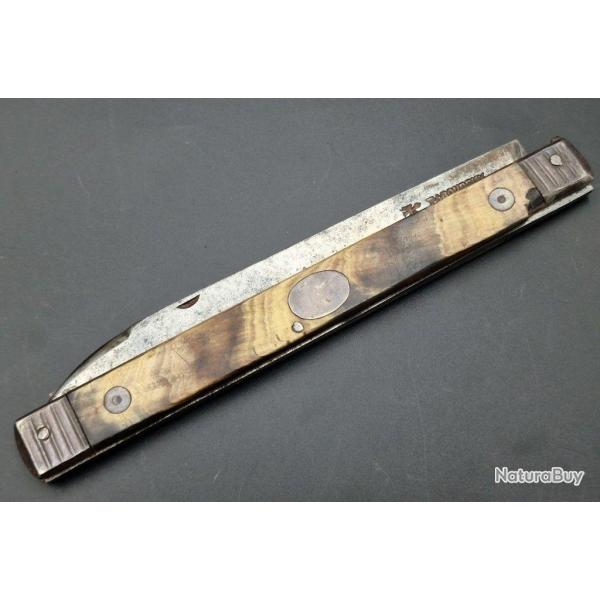 COUTEAU PLIANT 18� DOUBLE LAMES ACIER et ARGENT par TABOUREUX � LYON - FRANCE vers 1780 Collection T