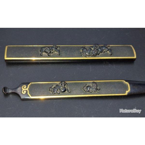 KOGAI & KOZUKA FUTAKOROMONO SHISHI en SHAKUDO & OR SIGNATURE GOTO MITSUOKI 1725 - 1776 JAPON EDO PER