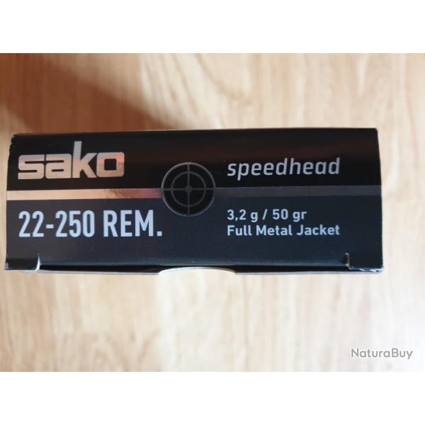SAKO 22-250REM SPEEDHEAD FMJ 50GR - boite 20 balles