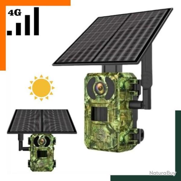 Cam�ra de 4G 2K avec panneau solaire - 170� - Voix et haut parleur directionnel  Carte 64go - For�t