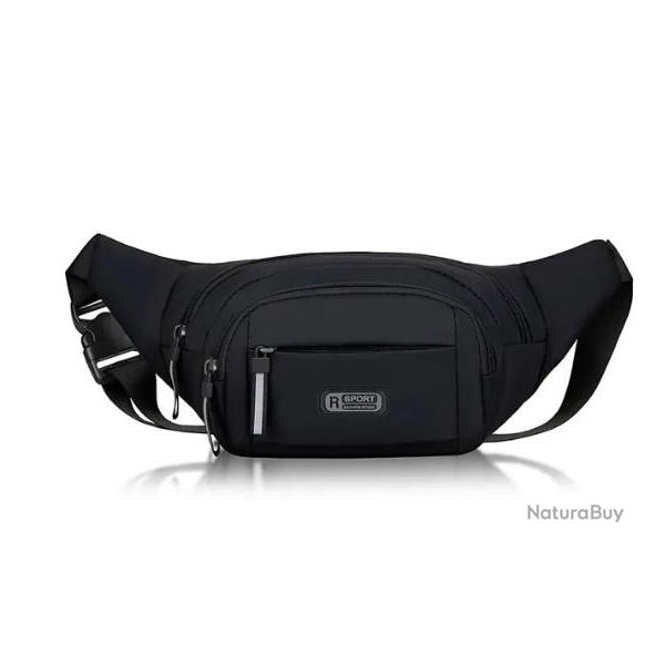 Sac Banane Noir 4 Compartiments Polyester Solide Pratique Sport Plein Air P�che Randonn�e Qualit�