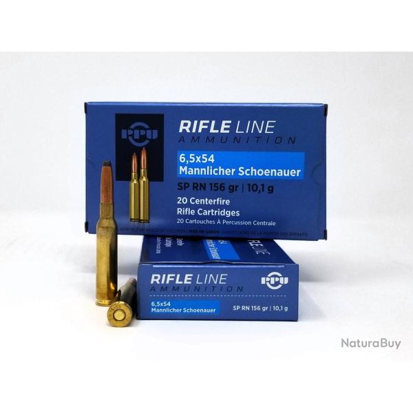 Cartouches PPU Calibre 6,5x54 MANNLICHER SHOENAUER SPRN 156grs - Boite de 20 unit�s