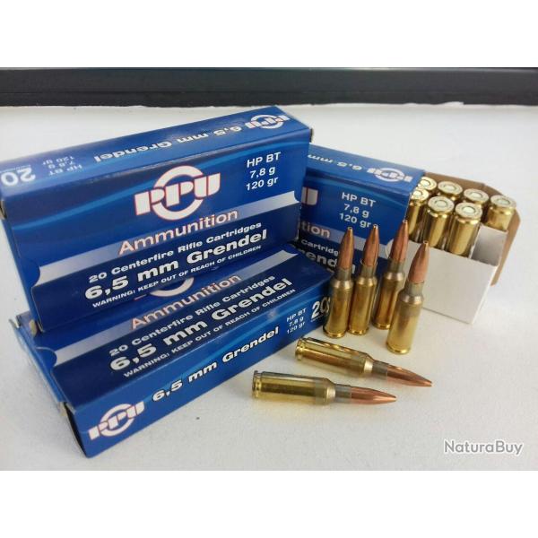 Cartouches PPU 6,5 mm GRENDEL 120gr (7,8g) HP BT - boite de 20 unit�s