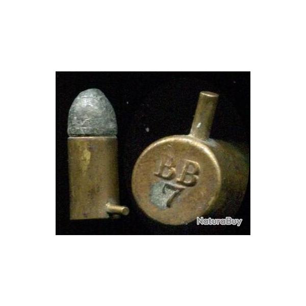 7 mm � broche revolver Lefaucheux - marquage en reief :  BB 7 - balle plomb