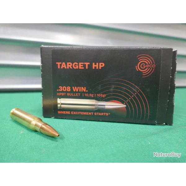 50 cartouches TARGET HPBT en .308 de GECO en 10.9g/168 gr