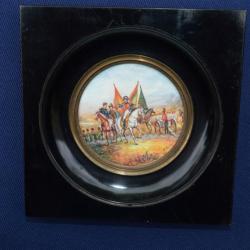 MINIATURE RONDE PEINTURE NAPOLEON sc&egrave;ne de BATAILLE XIX&egrave; France XIX eme Neuf Cat&eacute;gorie B&deg;2