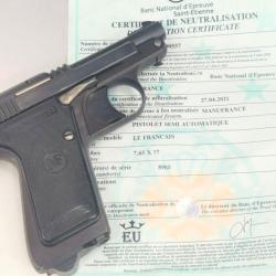 PISTOLET LE FRANCAIS 7.65 par MANUFRANCE Neutralis&eacute; Nouvelles Normes EU - France XX&egrave;