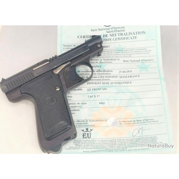 PISTOLET LE FRANCAIS 7.65 par MANUFRANCE Neutralis� Nouvelles Normes EU - France XX�