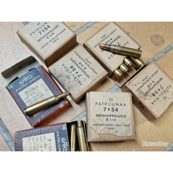 FINNICH 7 x 54 mm LAPUA BOITE 10 MUNITIONS Finlandaise 6,5x55 7mm Tr�s bon Categorie C