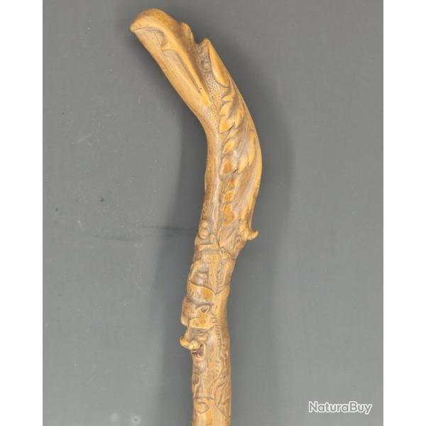 ART POPULAIRE CANNE DE MARCHE EN BOIS SCULPTEE - FRANCE XIX� Collection France Tr�s bon