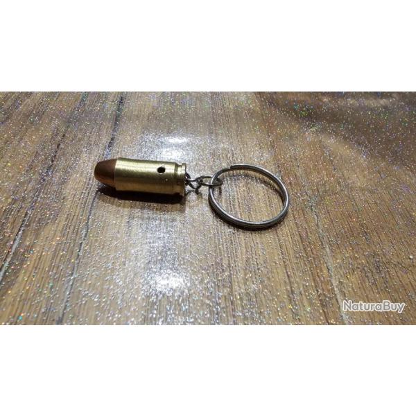 Porte cl vritable balle 9 mm, fait main (Munition dsamorce et neutralise)