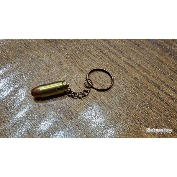 Porte cl vritable balle 9 mm, couleur Cuivre, fait main (Munition dsamorce et neutralise)