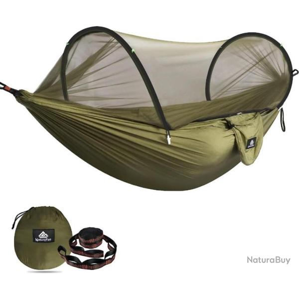 Hamac de Voyage Ultralger 275x140cm Moustiquaire Nylon Parachute Charge 300 kg Bivouac Durable