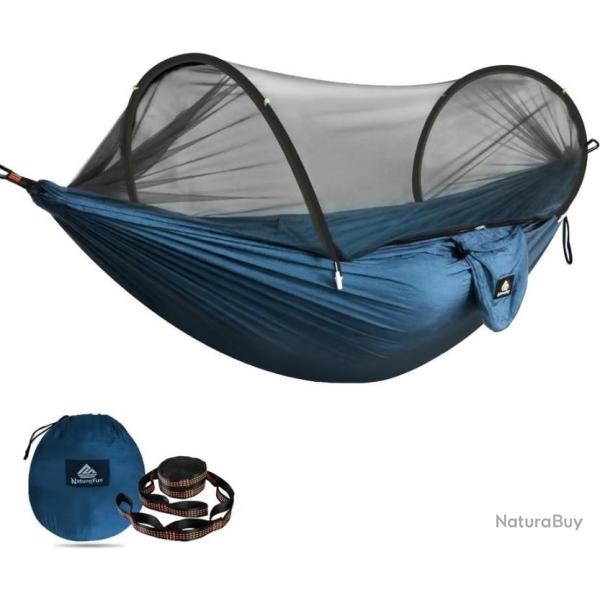 Hamac de Voyage Ultral�ger 275x140cm Moustiquaire Nylon Parachute Charge 300 kg Bivouac Bleu Marine