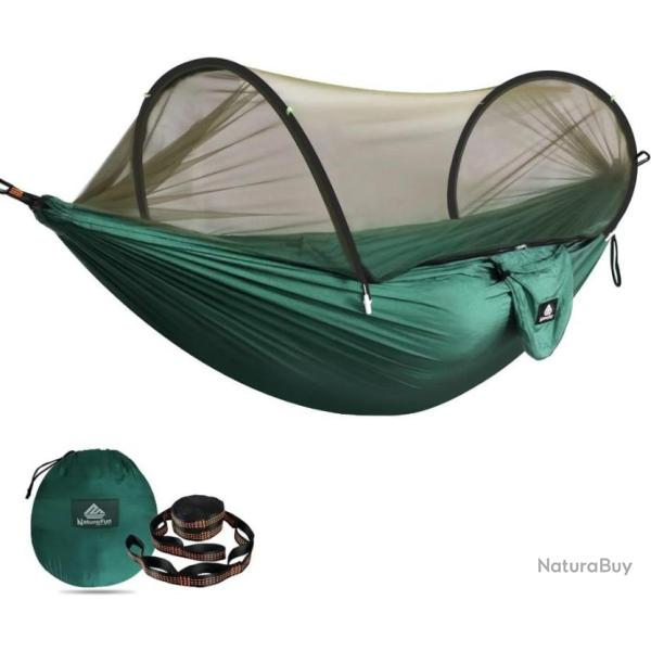 Hamac de Voyage Ultralger 275x140cm Moustiquaire Charge 300kg Nylon Parachute Bivouac Trekking Vert