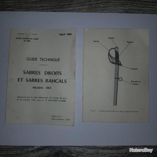 GUIDE TECHNIQUE SABRE DROITS et BANCALS mod�le 1961 (original rare)