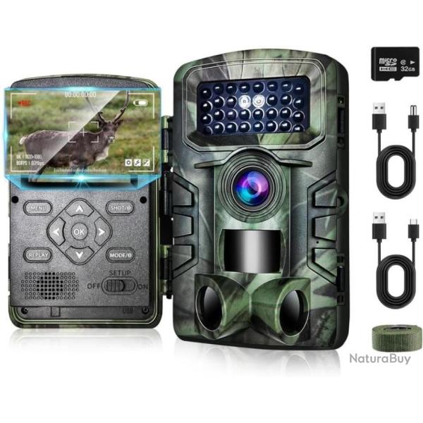 Camera de Chasse 58MP HD Cam�ra Chasse Infrarouge Vision Nocturne �tanche IP66 + carte 32 GB