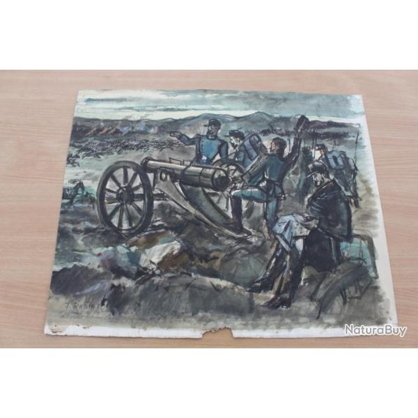 Ancien dessin Ancienne peinture Guerre 1870 1871 l'Arm�e de la Loire d�livrant Orl�ans Jame RASSIAT