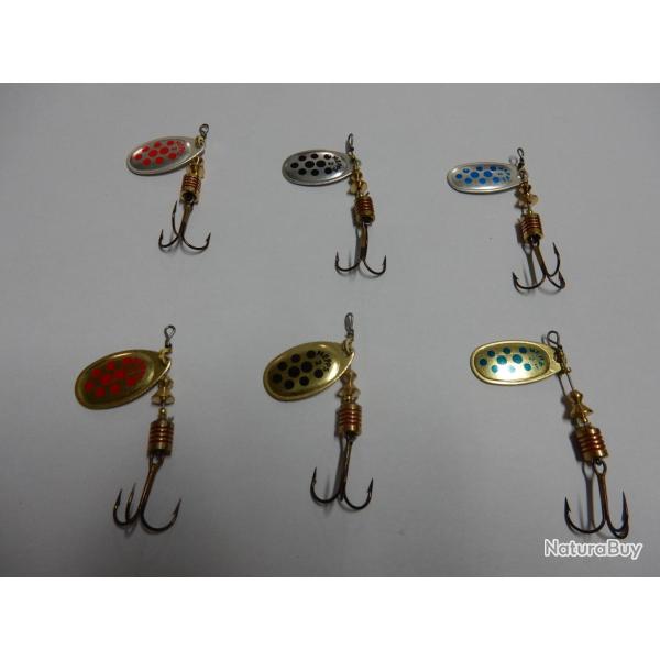 LOT DE 10 CUILLERS MEPPS AGLIA TAILLES 1 2 3 ARGENT OU OR A POINTS