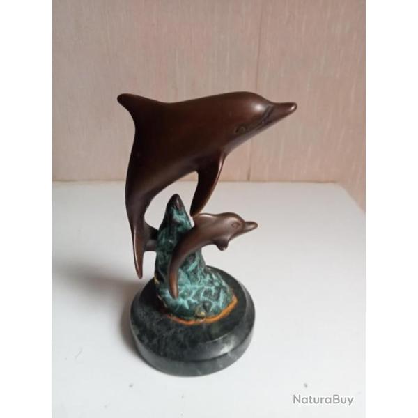 dauphin en bronze hauteur 14,5 cm sur socle en marbre