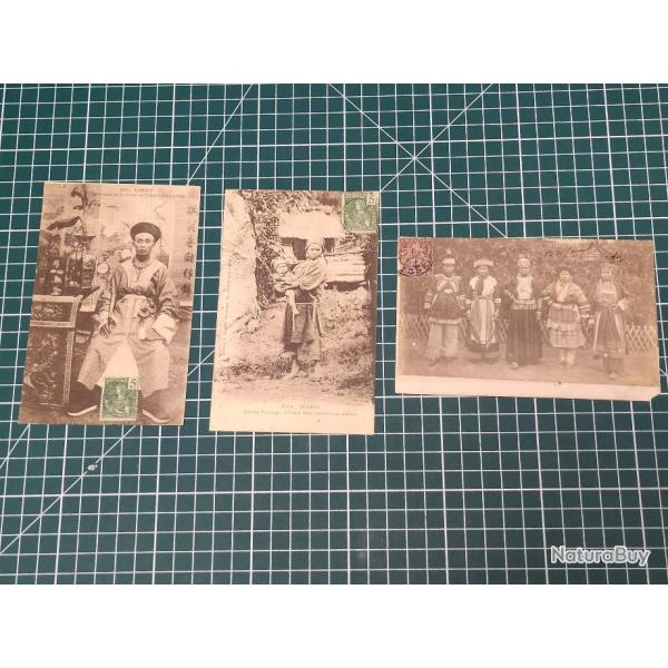 TONKIN, 3 CARTES, MANDARIN ET FEMMES , 1 CARTE POSTALE ADRESSEE A UN SOLDAT DU 18 EME RIC,(k)