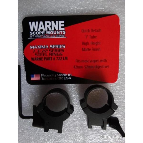 Paire de colliers de montage fixe  WARNE 25.4 mm, rail 11mm,    � clavette