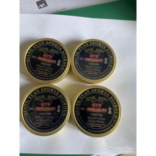 Plomb QYS 4.5 / 8.48gr/550 mg Lot de 4 botes de 500 plomb