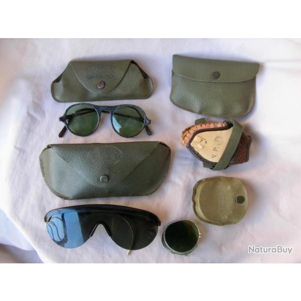 WW2 US LOT DE 4 PAIRES DE LUNETTES DE SOLEIL ET �TUIS MILITAIRES AM�RICAINES R�GLEMENTAIRE 44/1945