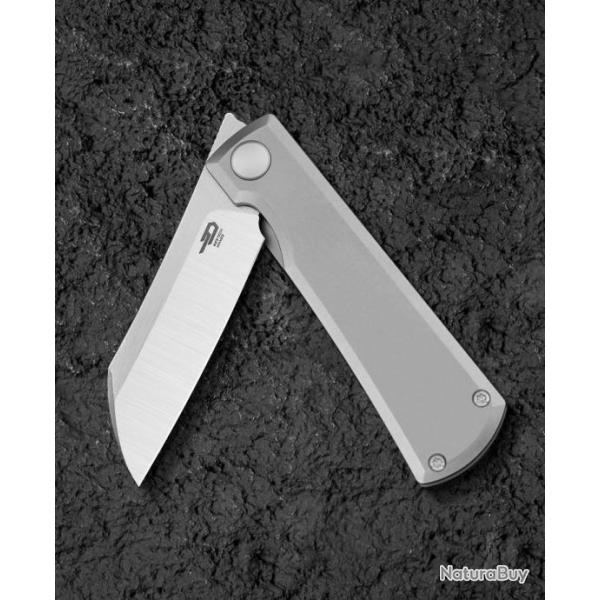 Couteau Bestech Bruv Gray Manche Titane Lame Sheepsfoot Acier M390 Frame Lock IKBS Clip BTKT2401A